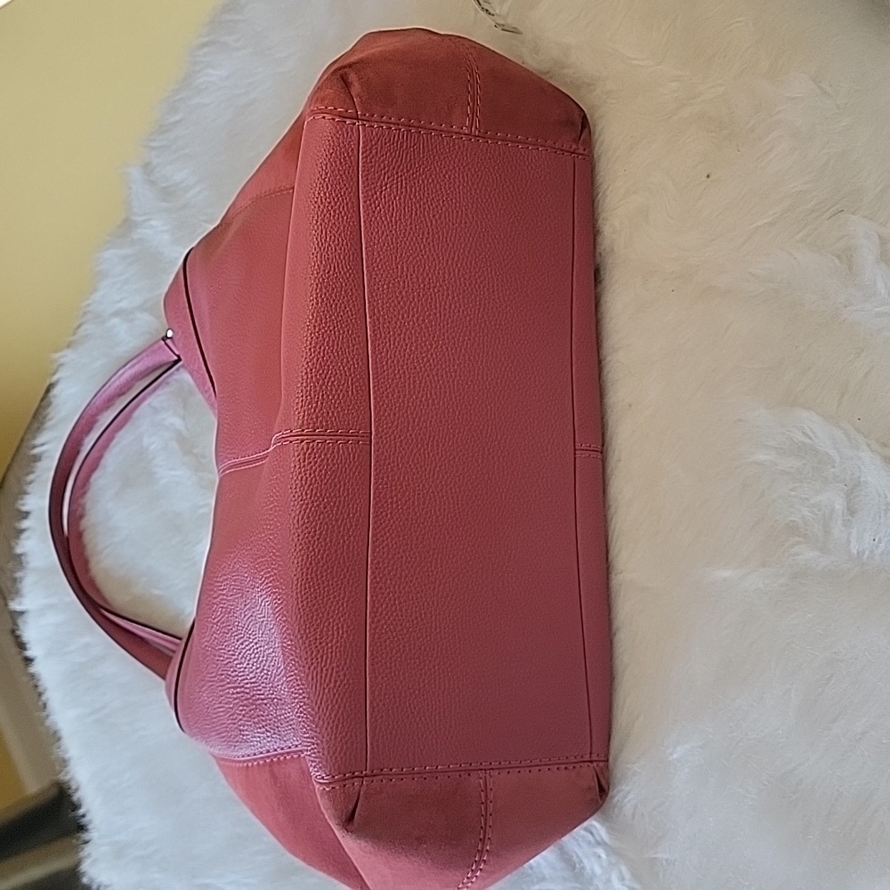 COACH Lexy Large Pink Rose Pebbled Leather Suede Double Handle Shoulder‎ Bag - Picture 3 of 13